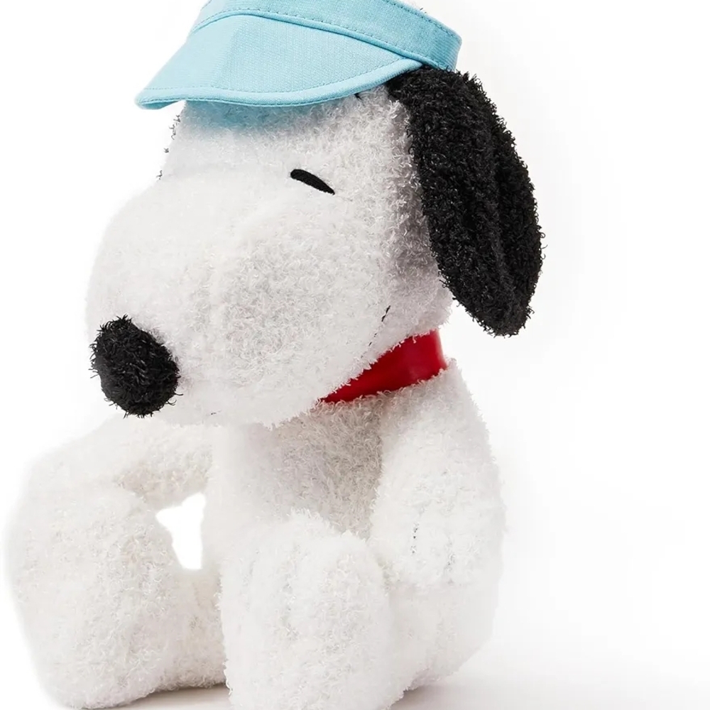 White and Black Dog Plush Toy with Blue Cap